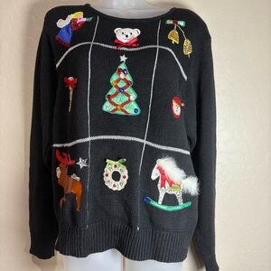 Ugly Christmas Sweater Black with Sparkly Embellishments Vintage L